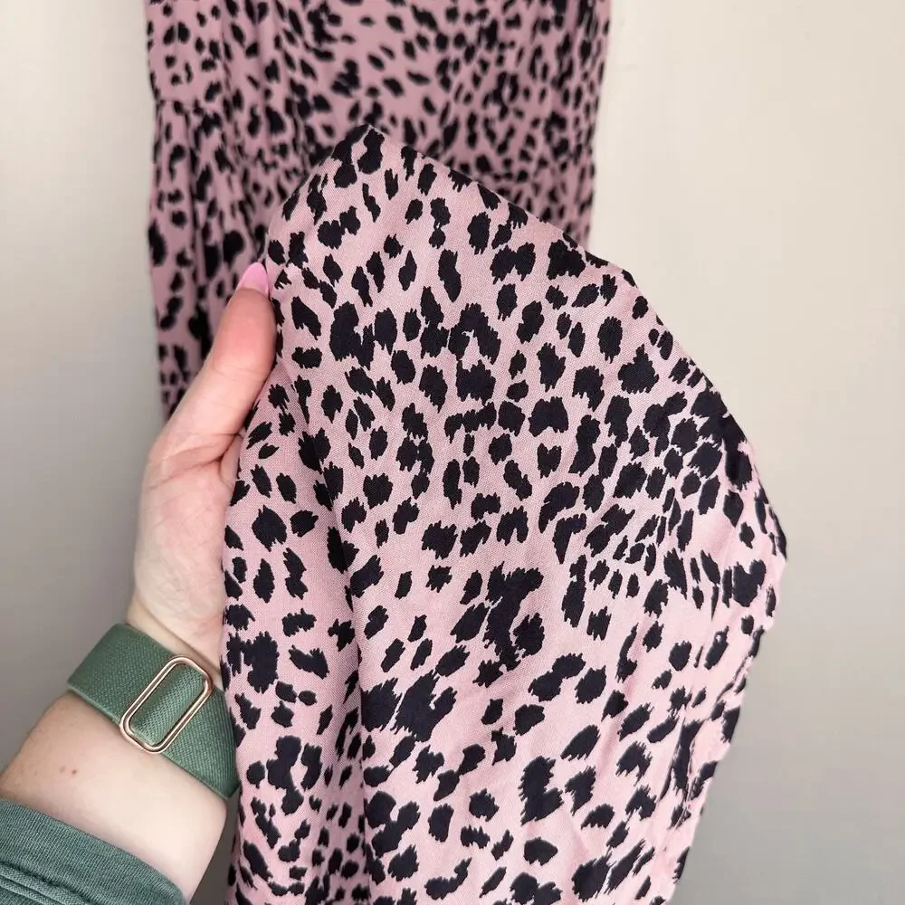 Stillwater Memz Pebbles Pink Cheetah Leopard Print Tiered Leg Slit Maxi Dress XS - Picture 4 of 13